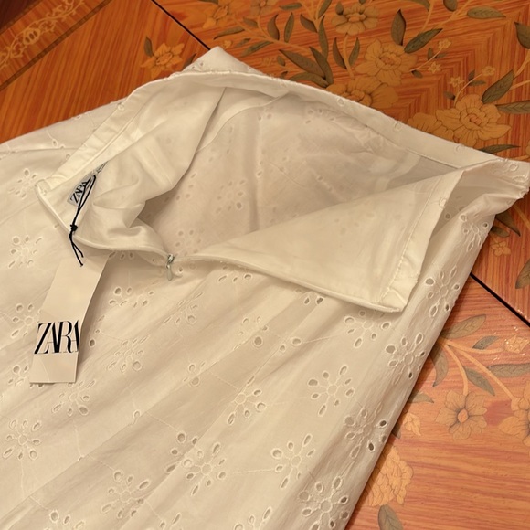 Zara embroidered 100% cotton white voluminous hem midi skirt sz.XS - Picture 14 of 16
